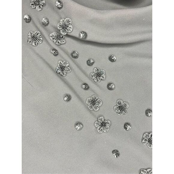 Studio I top women’s size 10 sheer black long sleeve ruffle beaded drape neck - Picture 7 of 9